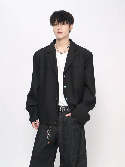 Color Black Shoulder-Pad Tailored Jacket WN21024