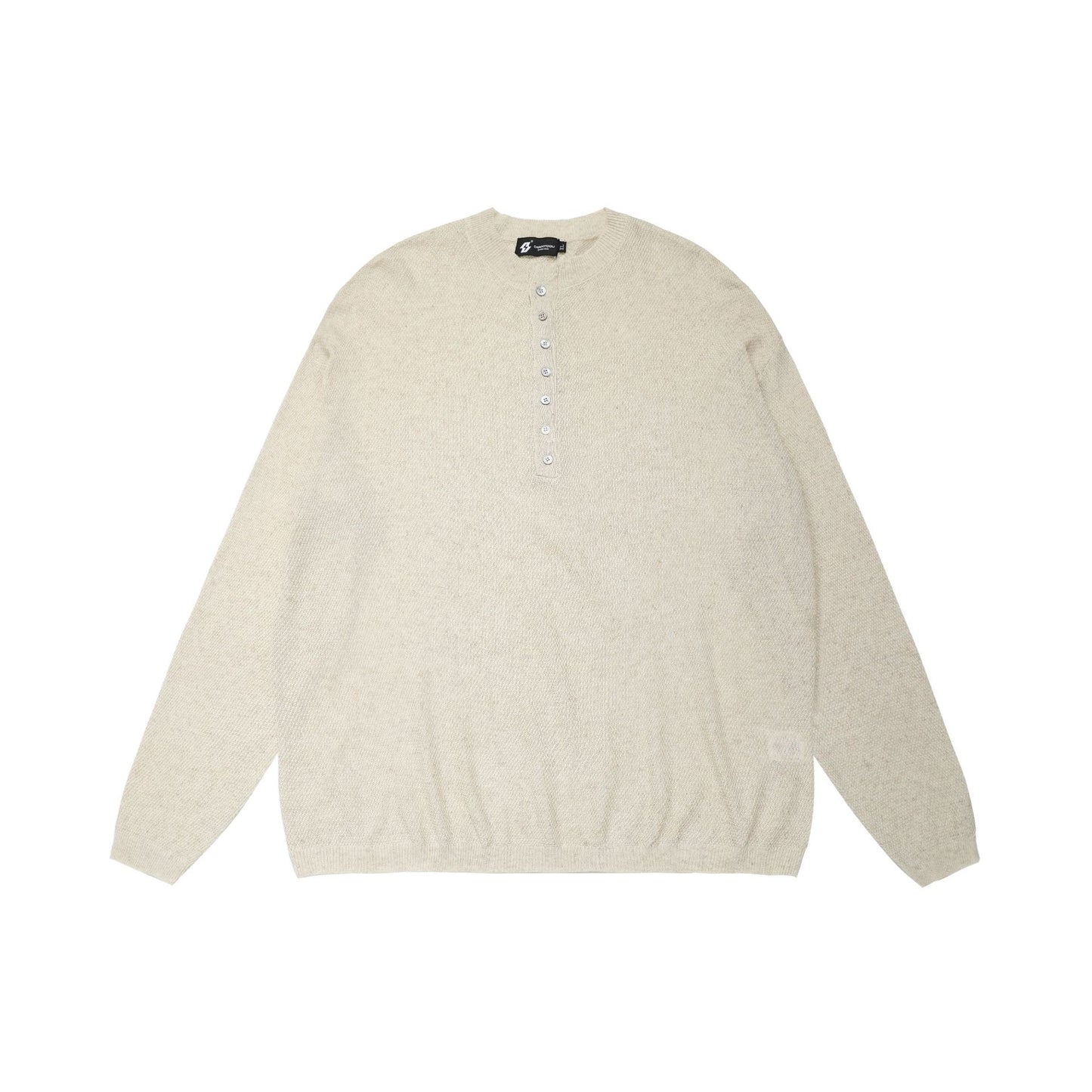 Openwork Linen Henley Neck Knit Sweater WN25712