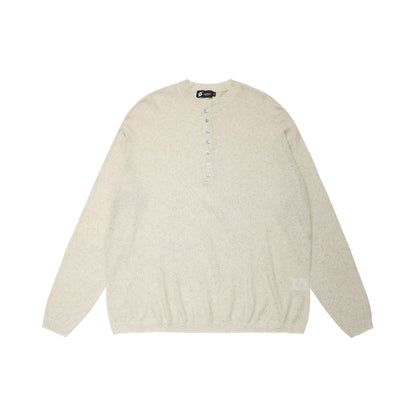 Openwork Linen Henley Neck Knit Sweater WN25712