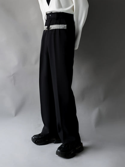 Zipper Detail Straight Tailored Trousers WN11807