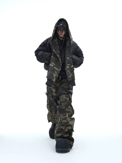 Camouflage Hooded Patchwork Oversize Puffer Jacket WN10867