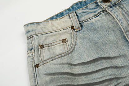 Washed Whisker Straight Denim Jeans WN25909