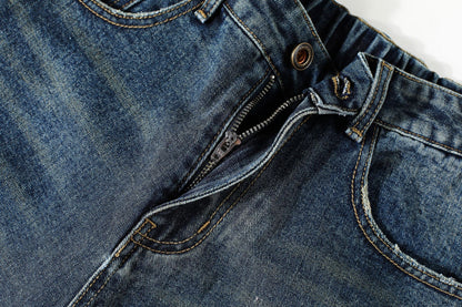 Washed Pleats Patchwork Wide Leg Denim Jeans WN26071