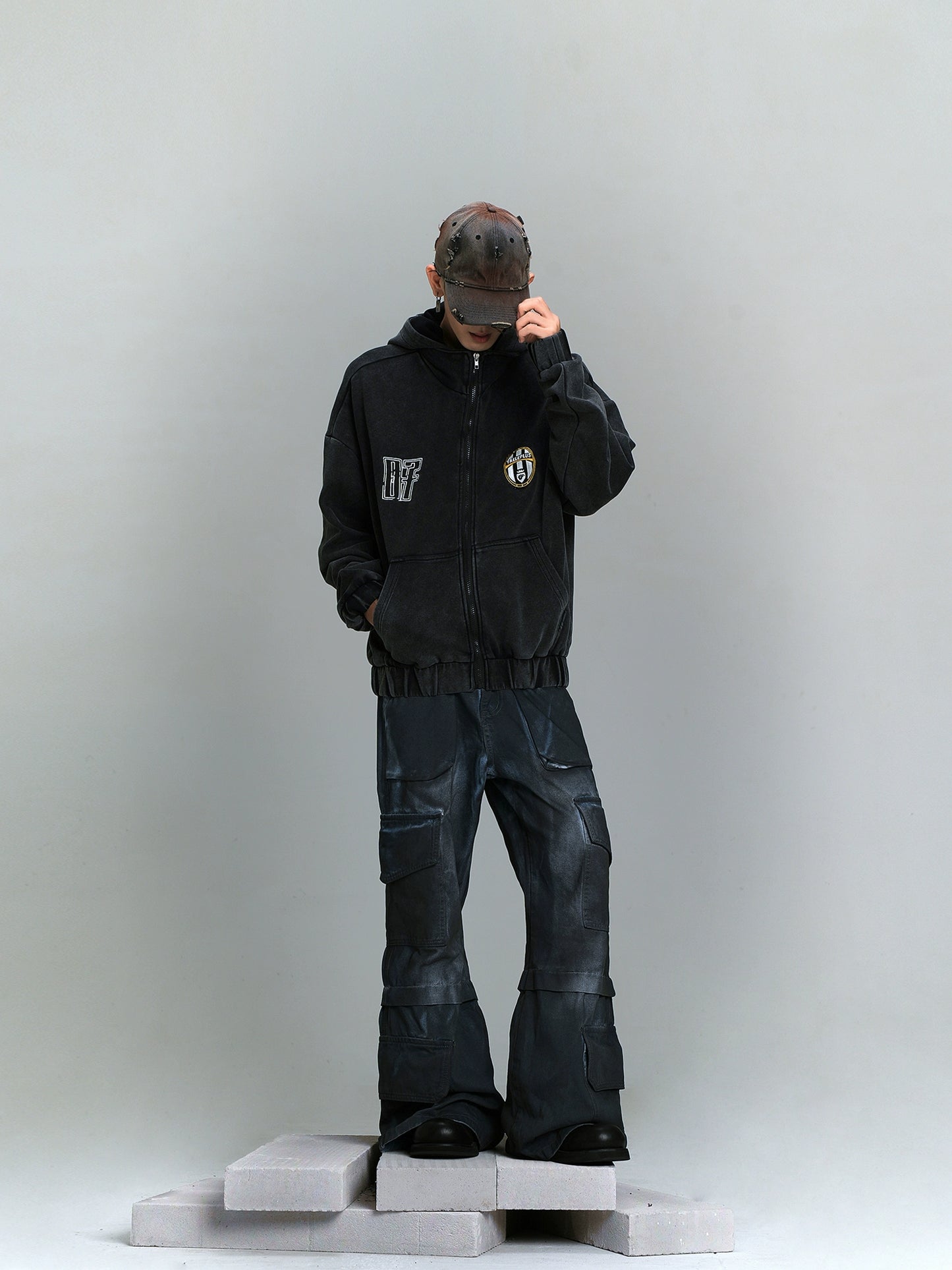 Washed Oversize Zipper Hoodie WN8434