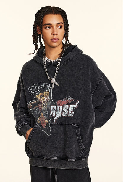 Print Washed Pullover Hoodie WN9926