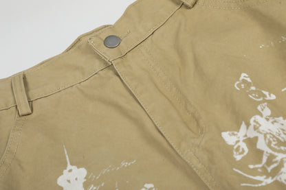 Washed Wide Leg Cargo Half Pants WN25647