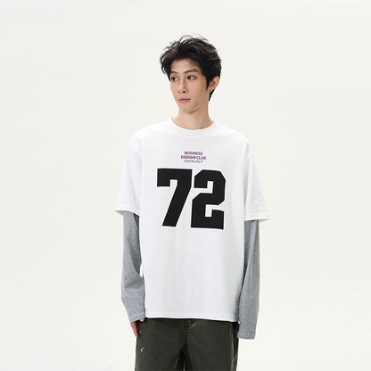 Letter Print Fake Layered Oversize Long Sleeve T-Shirt WN9486