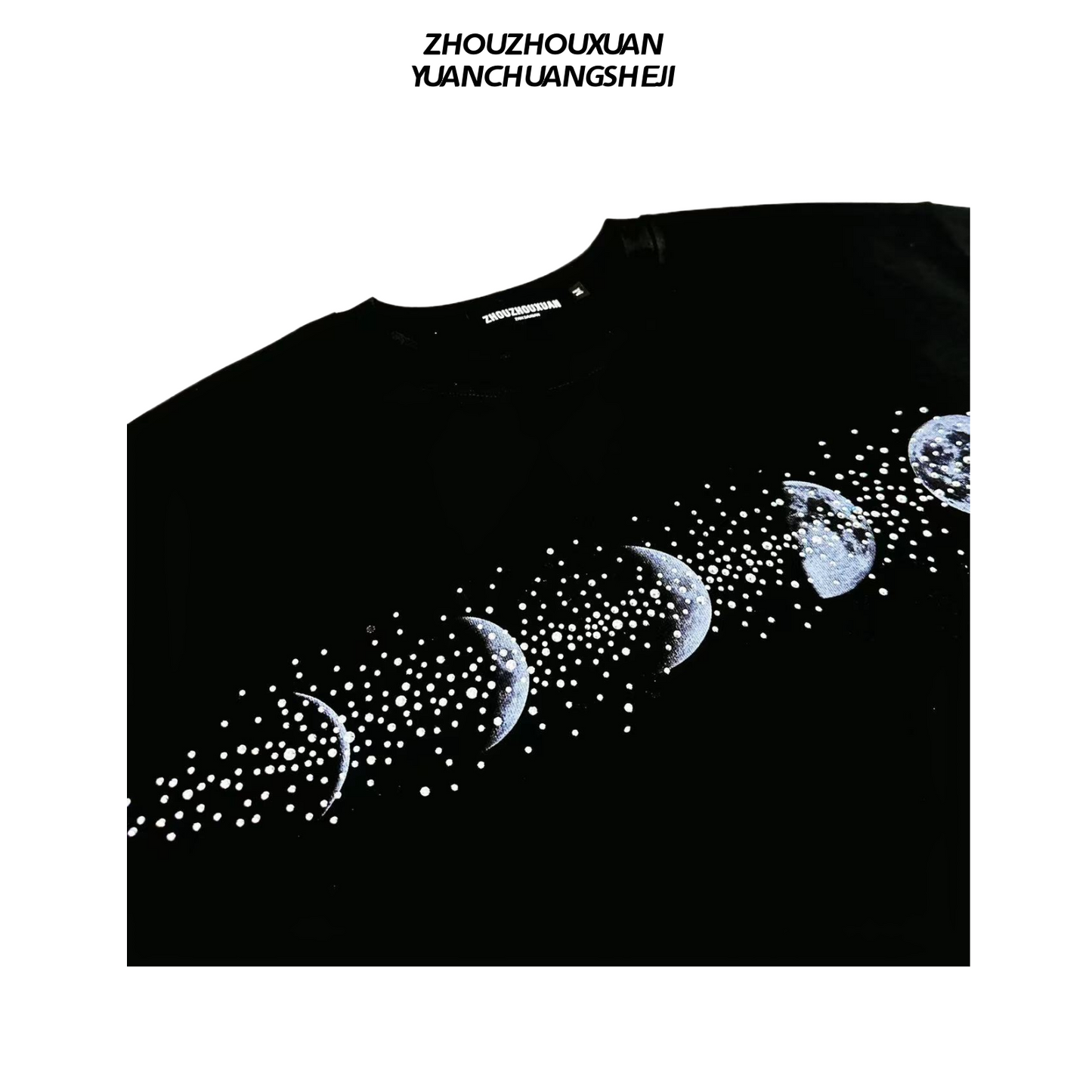 Rhinestone Moon Print Heavyweight Oversize Short Sleeve T-Shirt WN20705