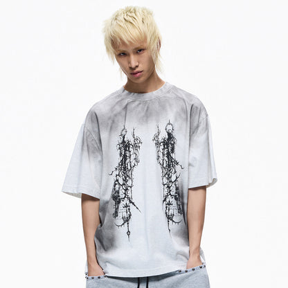 Washed Art Graphic Print Short Sleeve T-Shirt WN27256