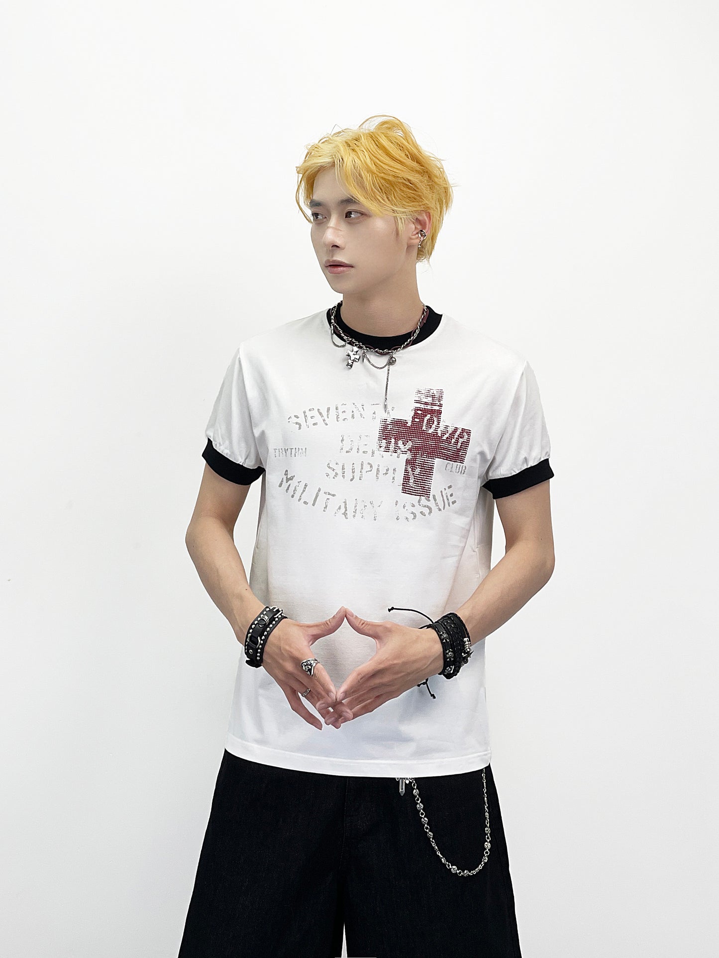 Cross Letter Print Short Sleeve T-Shirt WN24284