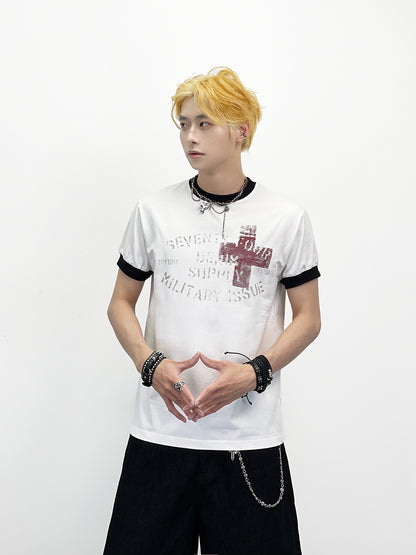 Cross Letter Print Short Sleeve T-Shirt WN24284