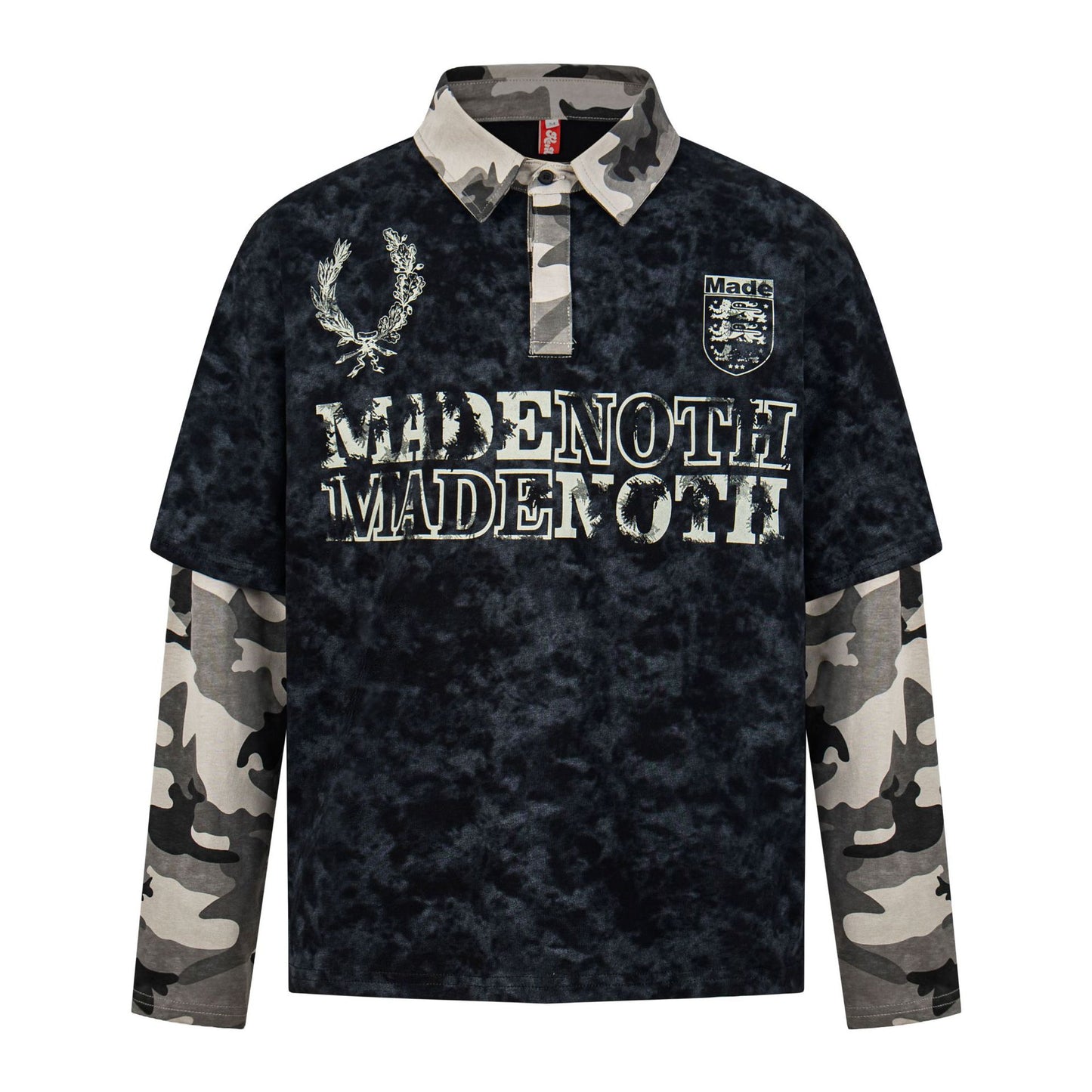 Polo Collar Fake Layered Tie-Dye Print Long Sleeve T-Shirt WN25703