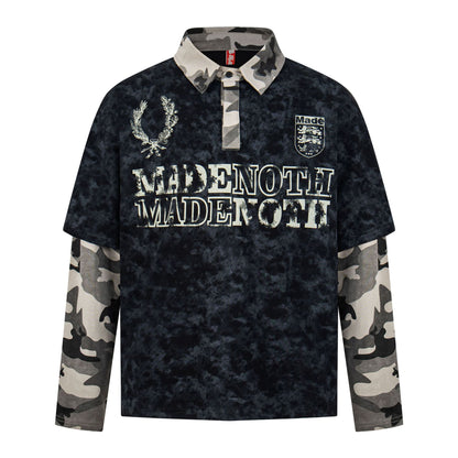 Polo Collar Fake Layered Tie-Dye Print Long Sleeve T-Shirt WN25703