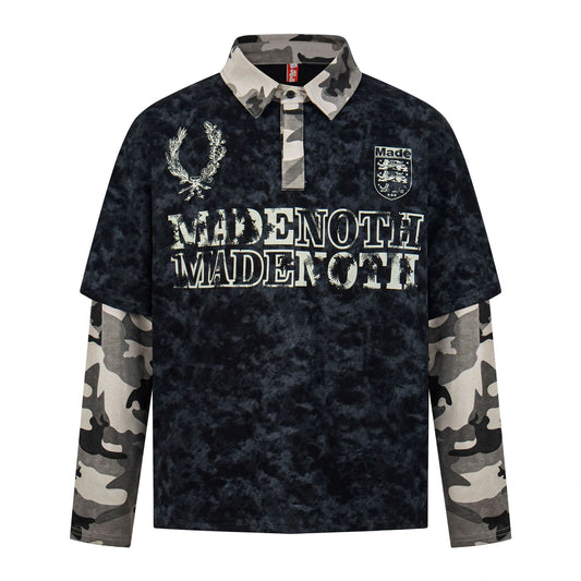 Polo Collar Fake Layered Tie-Dye Print Long Sleeve T-Shirt WN25703