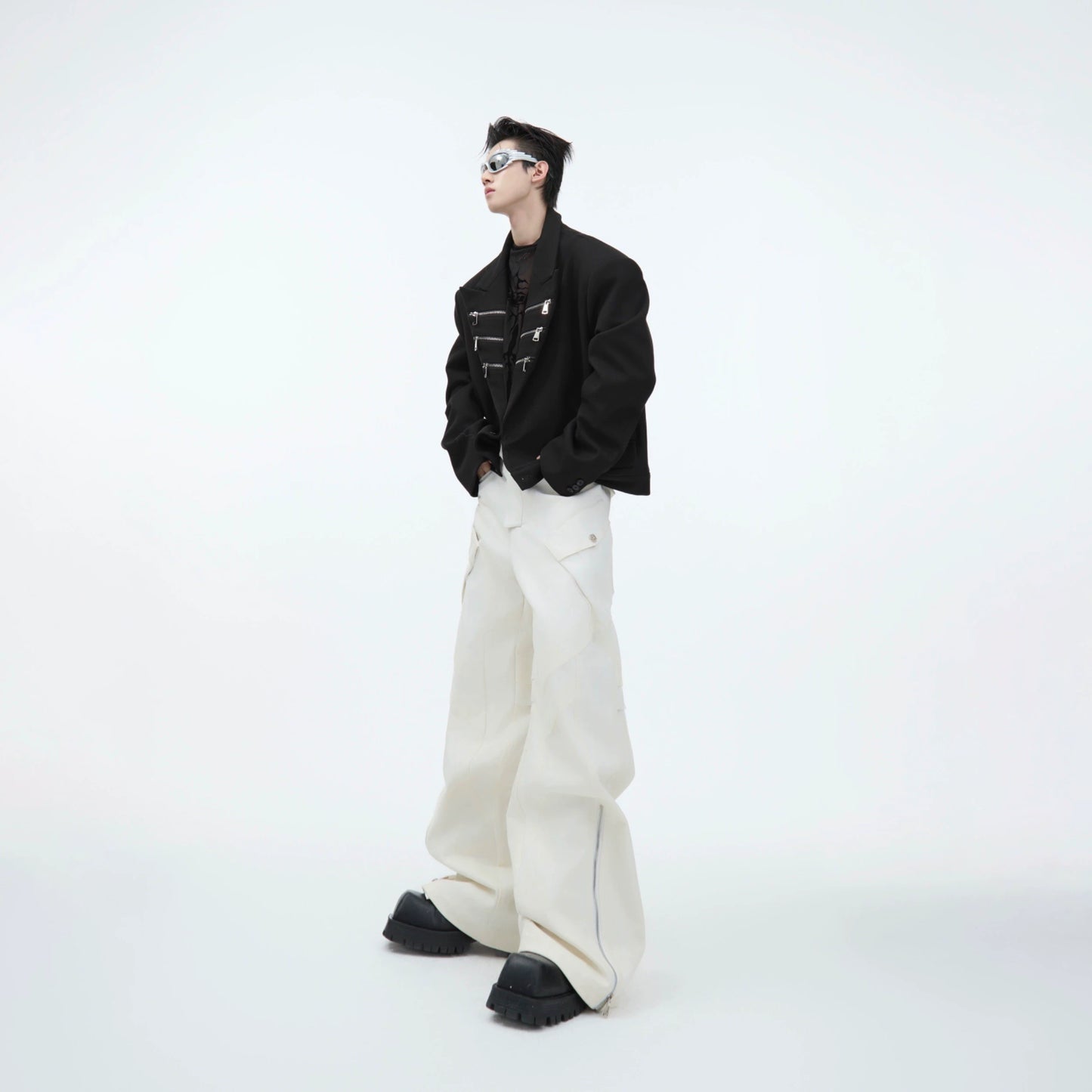 Heavyweight PU Leather Mix Straight-Leg Cargo Pants WN9870