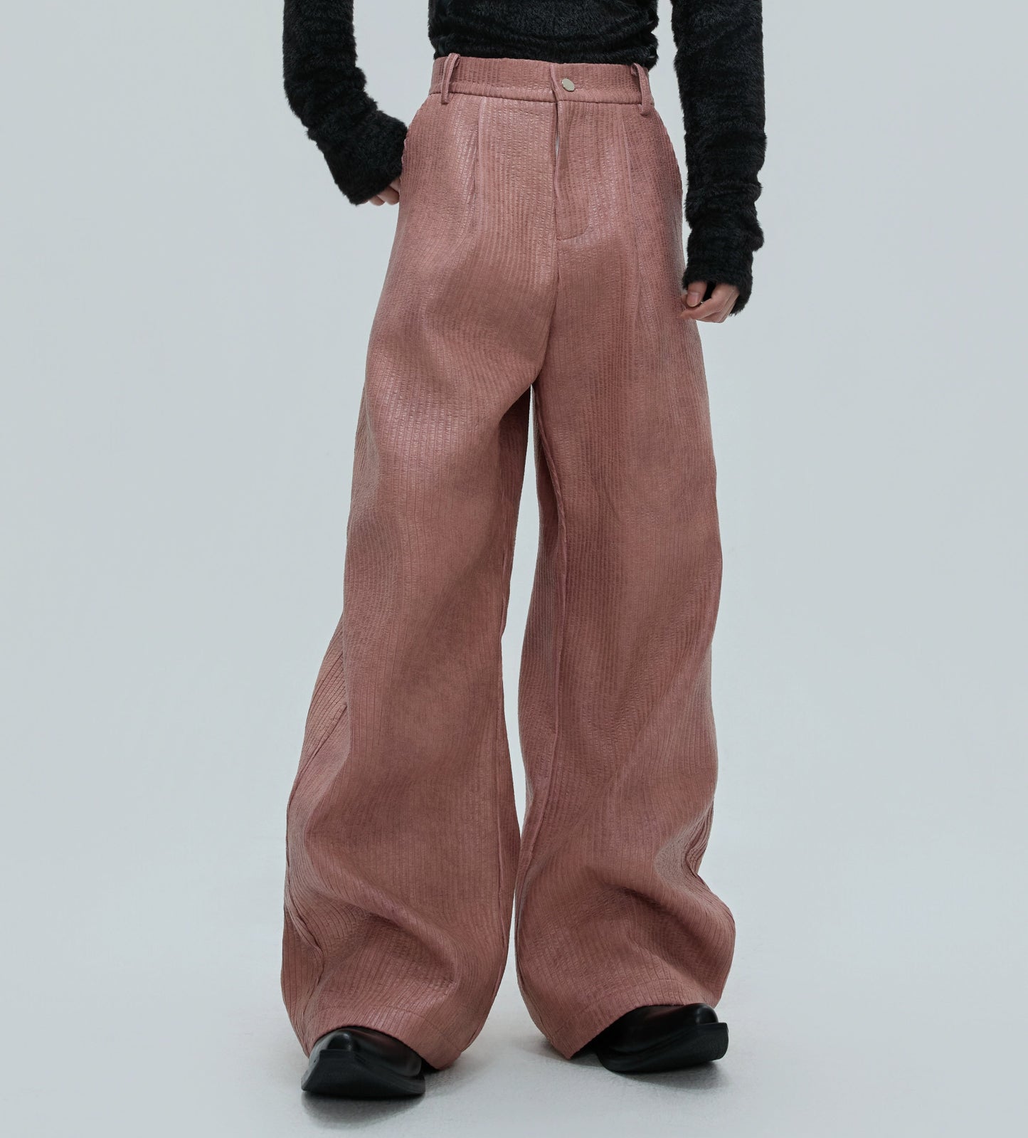 Waxed Textured PU Leather Wide Leg Pants WN21742