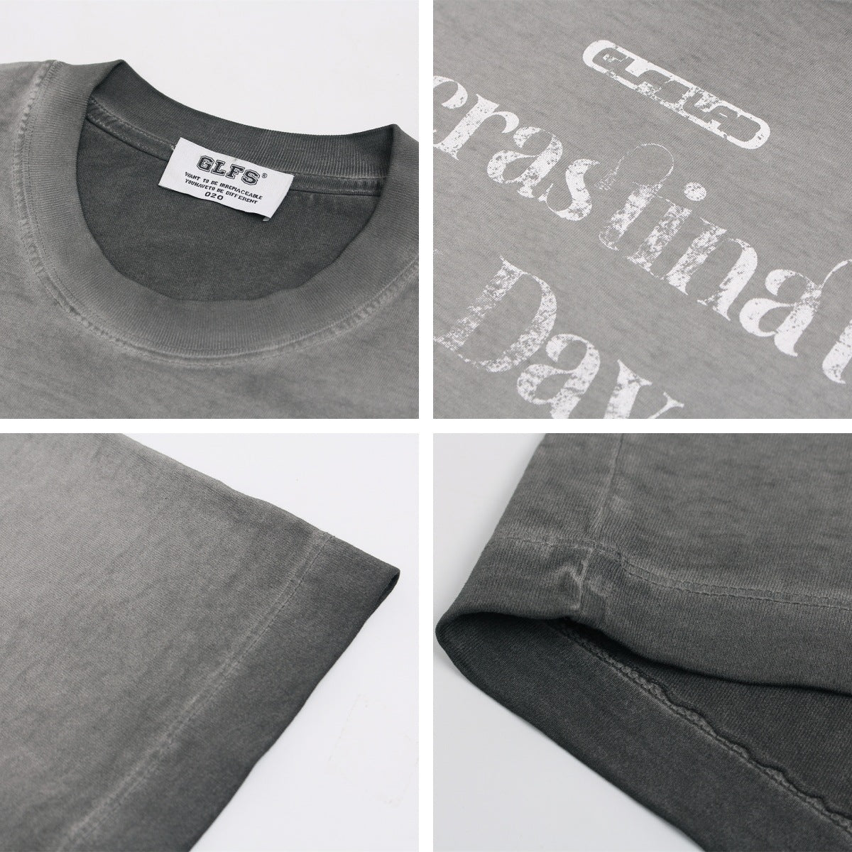 Washed Faded Letter Print Heavyweight Short Sleeve T-Shirt WN26869
