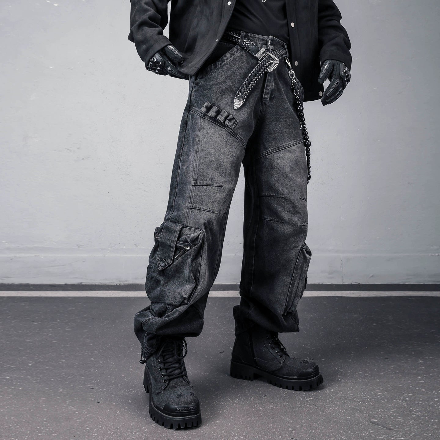 Fleece Lining Multi Pocket Wash Denim Jeans WN22313