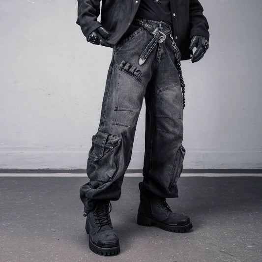 Fleece Lining Multi Pocket Wash Denim Jeans WN22313