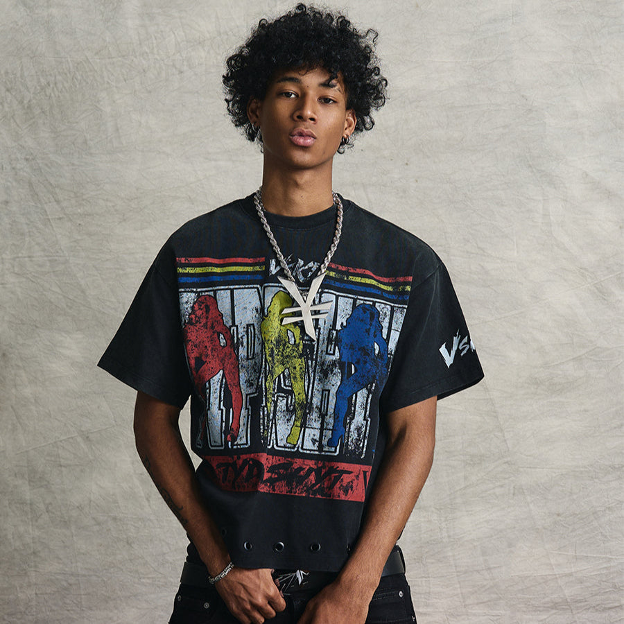 Crack Print Washed Short Sleeve T-Shirt WN20995