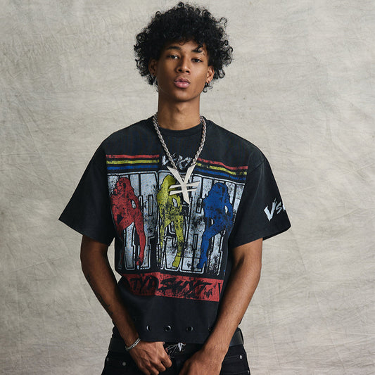 Crack Print Washed Short Sleeve T-Shirt WN20995