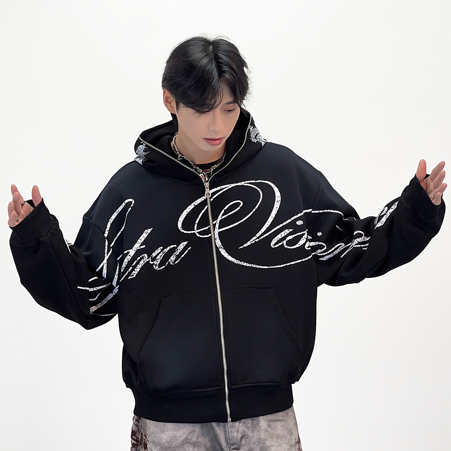 Subculture Graffiti Print Oversize Zipper Hoodie WN24259