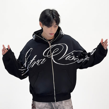 Subculture Graffiti Print Oversize Zipper Hoodie WN24259