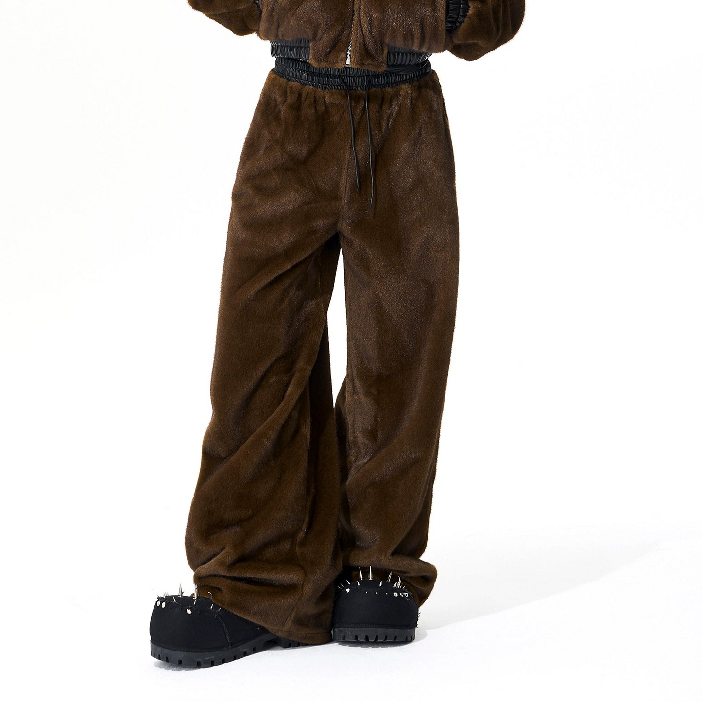 Reversible Fake Fur Stand Neck PU Leather Jacket & Pants Setup WN21827