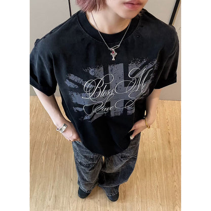 Damage Letter Print Short Sleeve T-Shirt WN25417