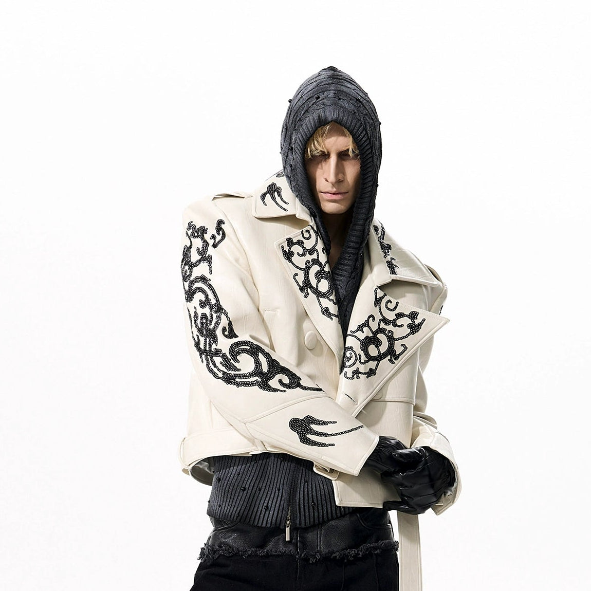 Punchy Sequin Short PU Leather Jacket WN21965