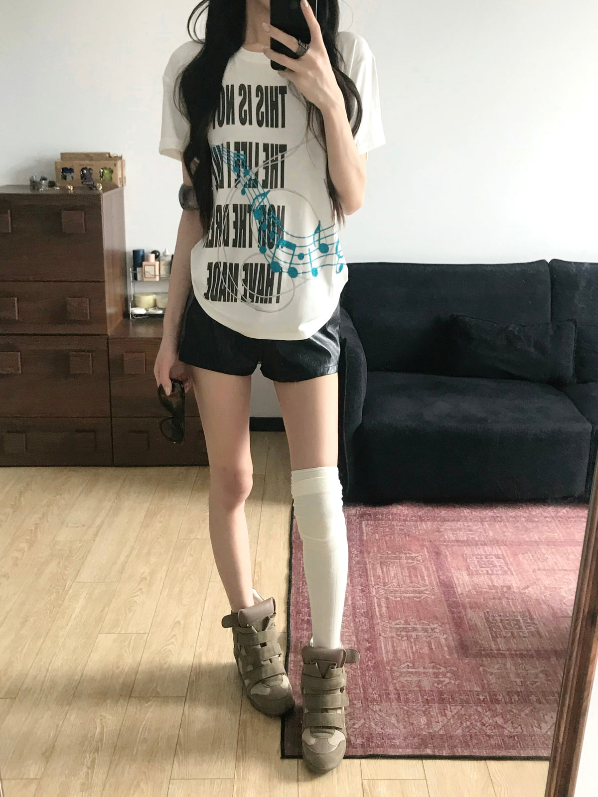 Music Note Letter Graphic Print Short Sleeve T-Shirt WN27221