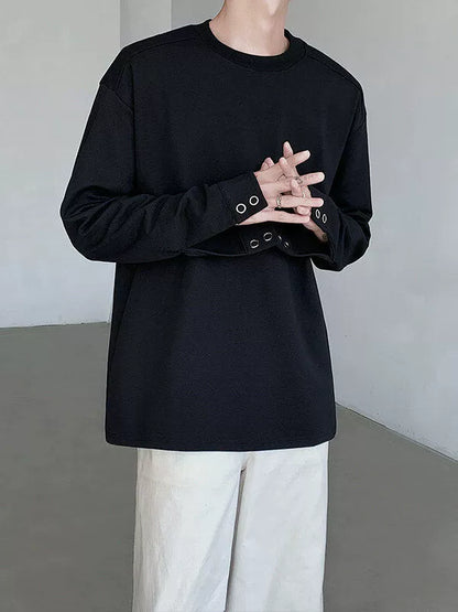 Button Cuff Design Long Sleeve T-Shirt WN19287