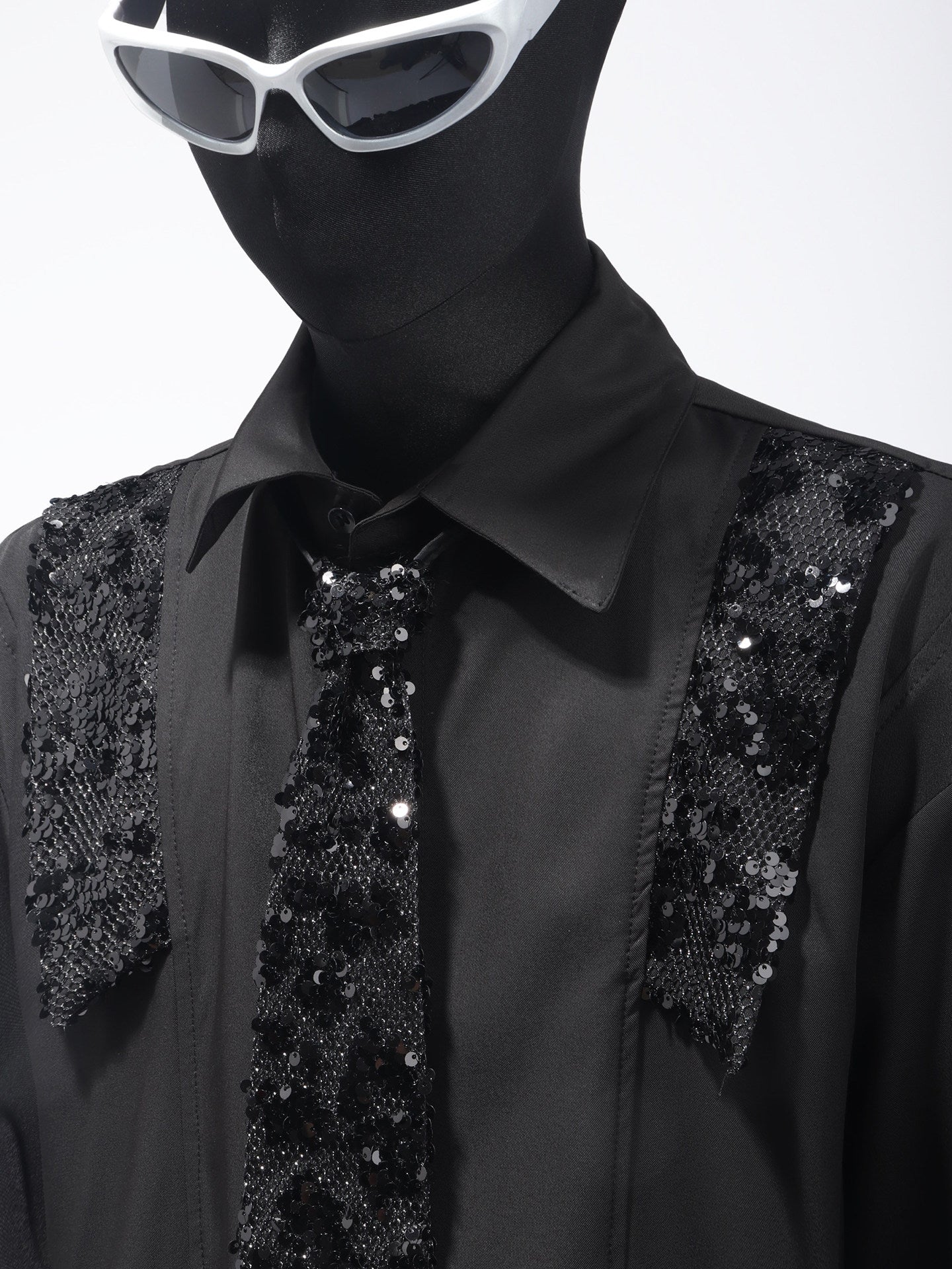 Sequin Design Tie Long Sleeve Shirt WN23741