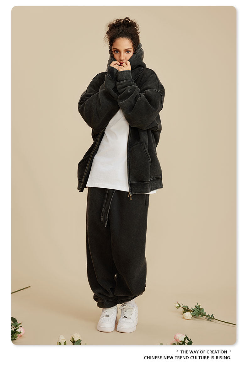 Oversize Washed Zipper Hoodie WN6461