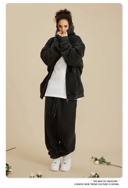 Oversize Washed Zipper Hoodie WN6461