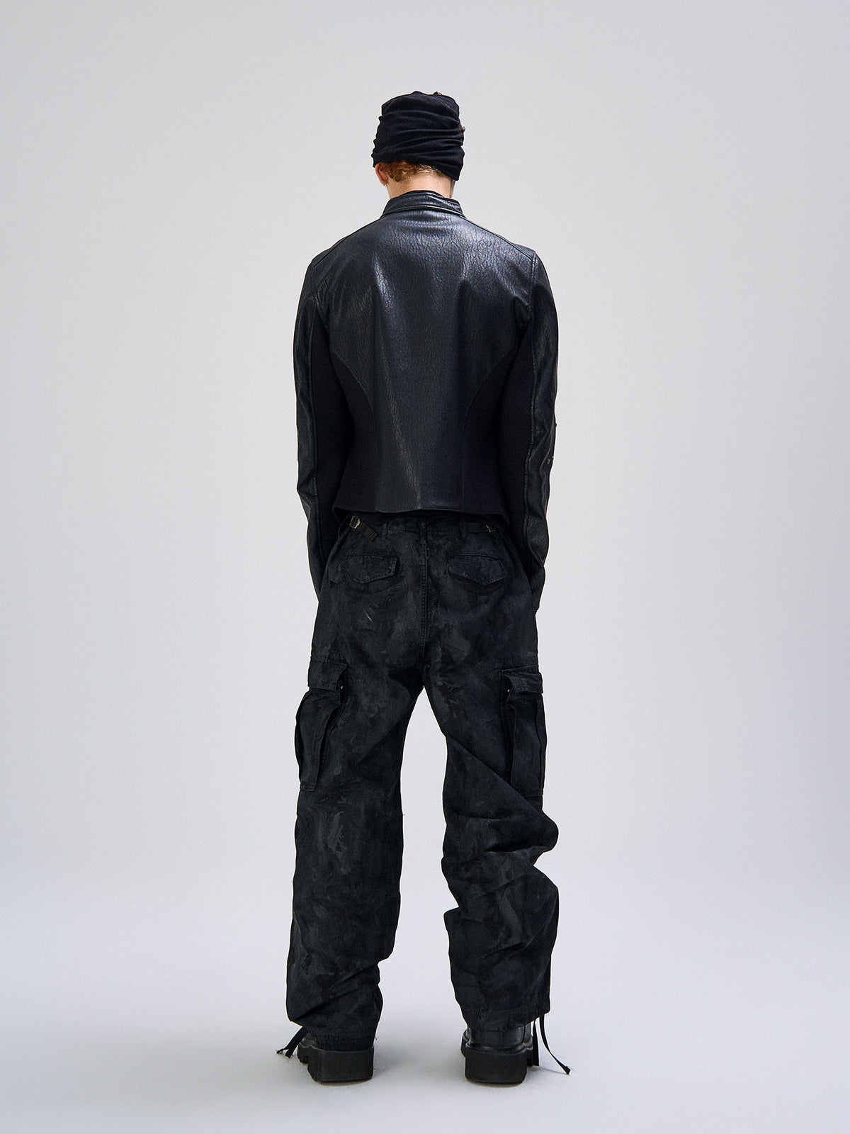 Irregular Panel Stand Neck PU Leather Jacket WN27442