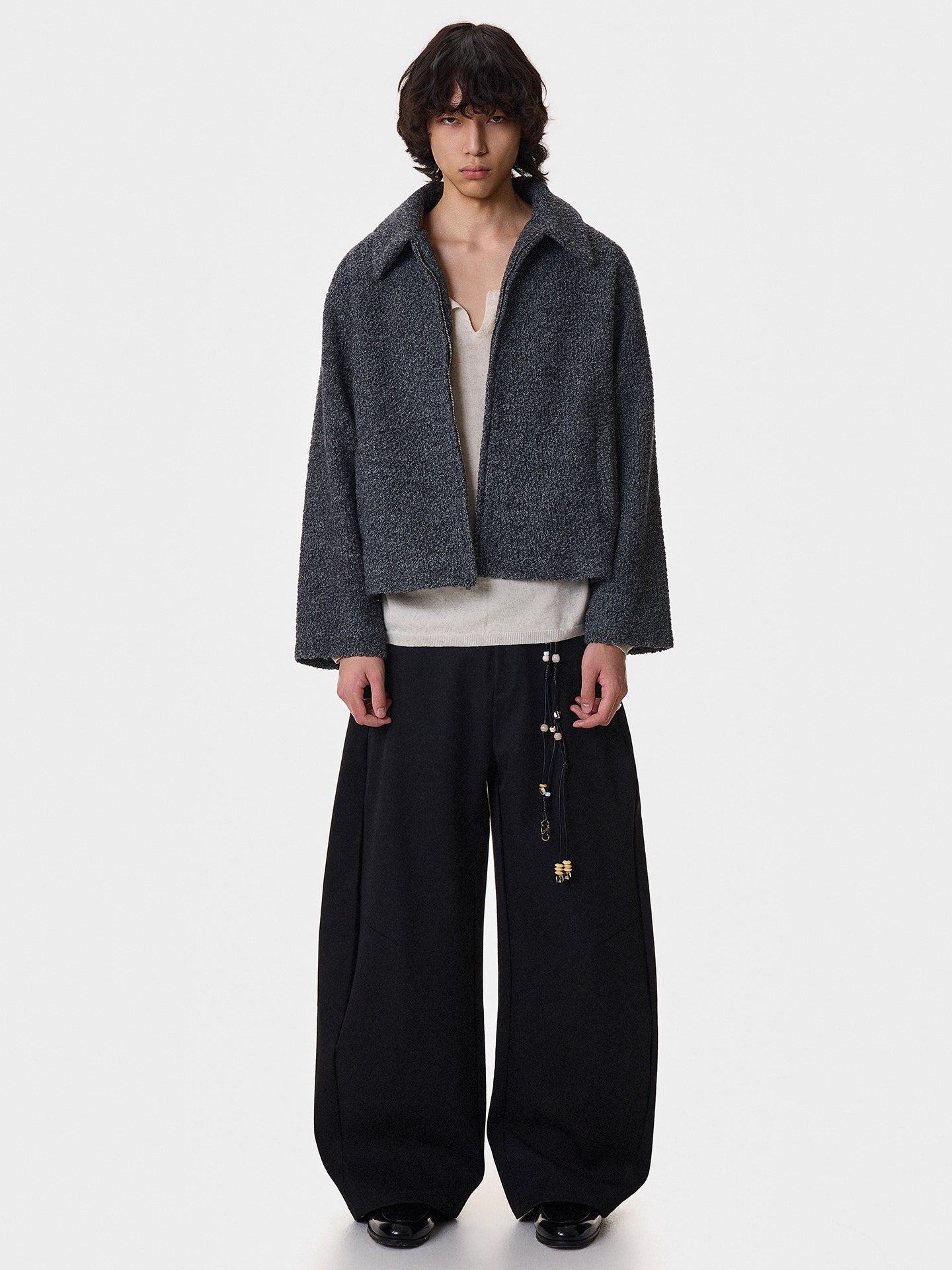 Textured Shoulder-Pad Short Zipper Jacket WN21401