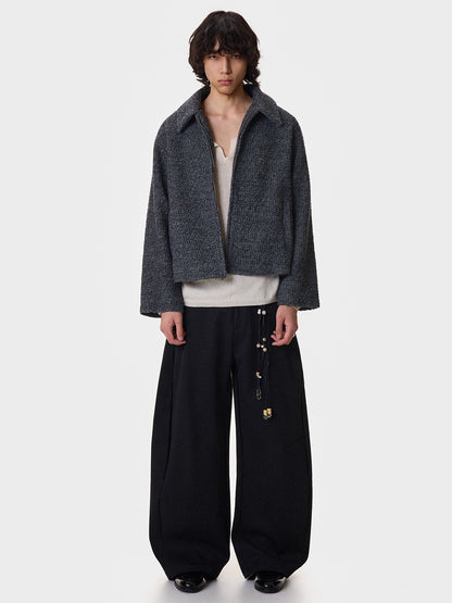 Textured Shoulder-Pad Short Zipper Jacket WN21401