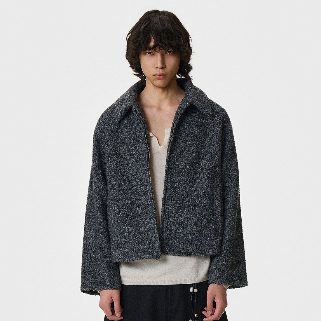 Textured Shoulder-Pad Short Zipper Jacket WN21401