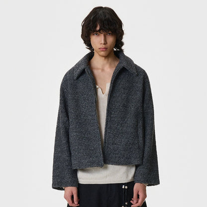 Textured Shoulder-Pad Short Zipper Jacket WN21401