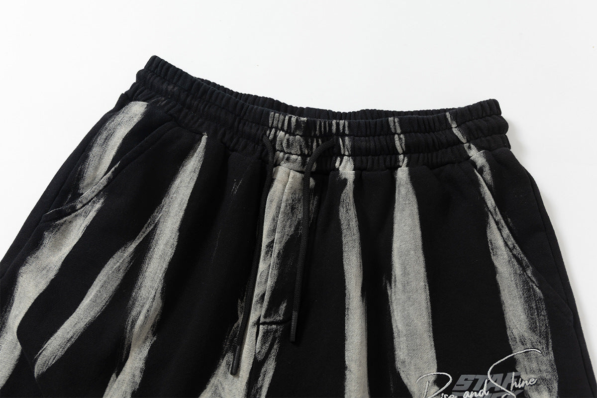 Drawstring Wash Tie-Dye Damage Half Sweatpants WN25589