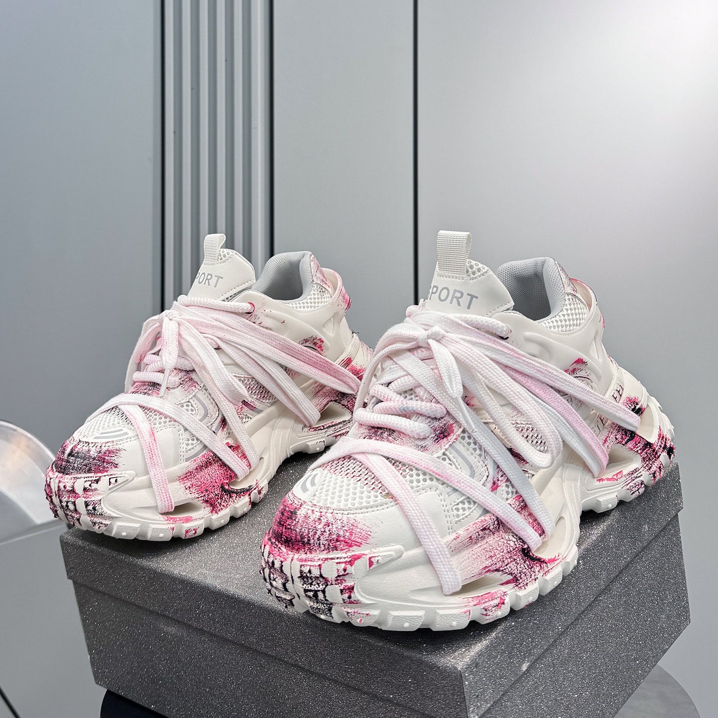 Paint Splash Rope Lace Chunky Sole Sneakers WN24613