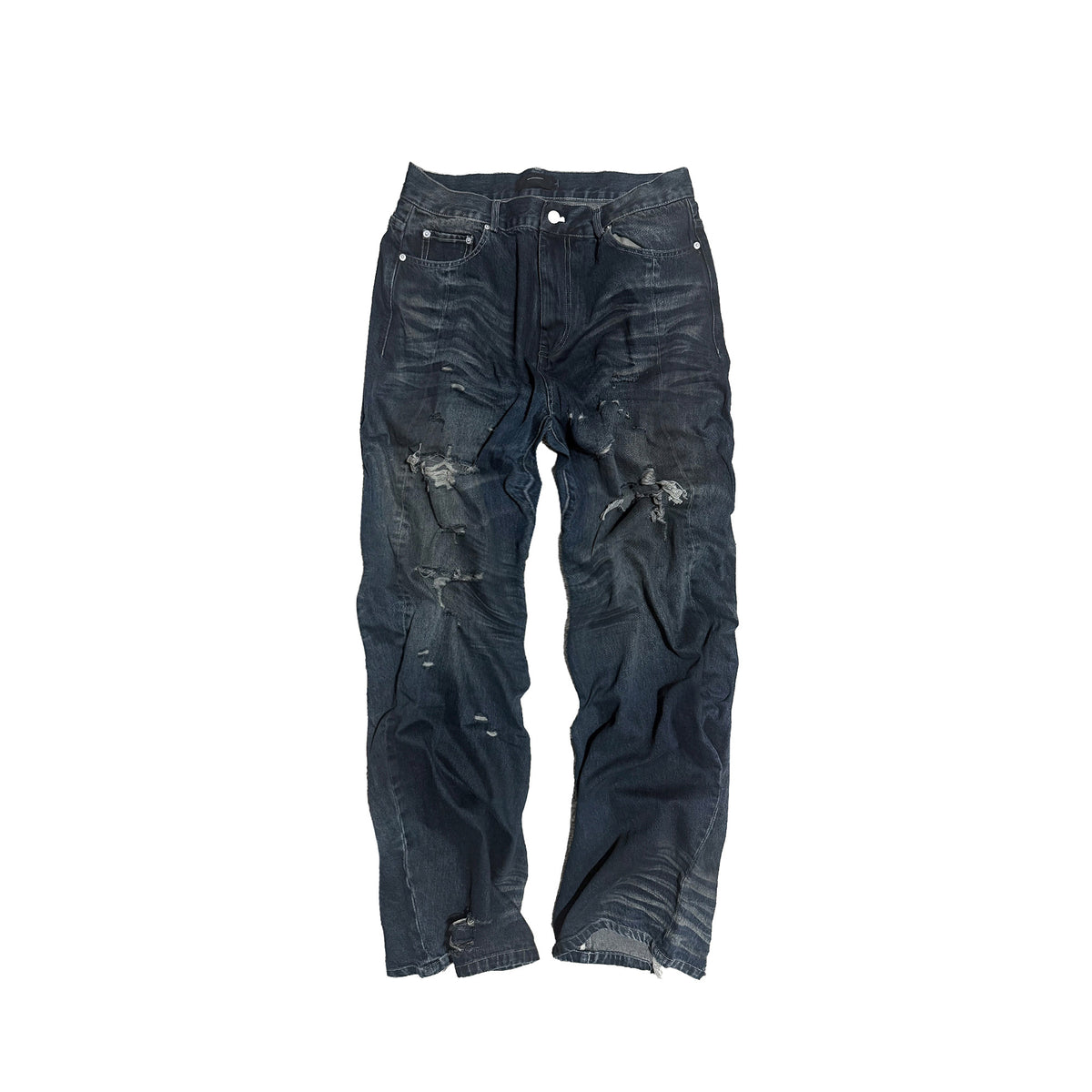 Whisker Wrinkle Damage Straight Denim Jeans WN27068