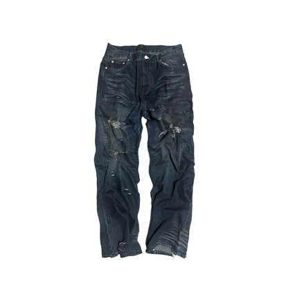 Whisker Wrinkle Damage Straight Denim Jeans WN27068