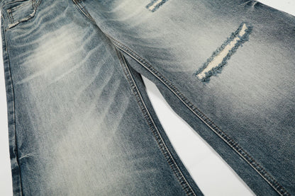 Washed Whisker Damage Curved Denim Jeans WN25863