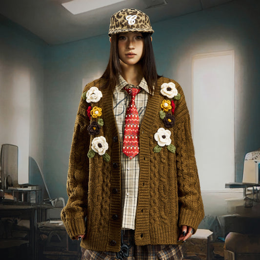 Handcrafted 3D Crochet Flower High-End Knit Cardigan WN22738
