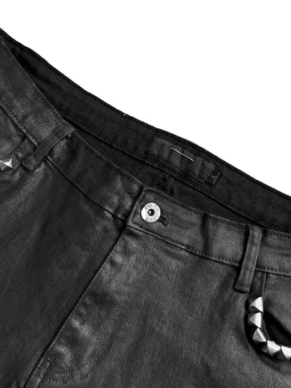 Pocket Rivet Wax Finish Straight Denim Jeans WN27079