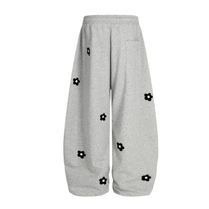 Flower Print Drawstring Wide Leg Sweatpants WN25427