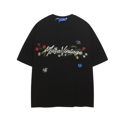 Flower Embroidery Letter Short Sleeve T-Shirt WN26790