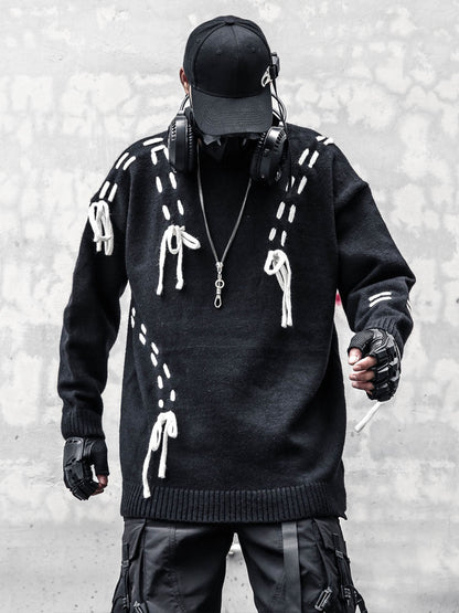 Drawstring Color Block Long Sleeve Knit Sweater WN22586